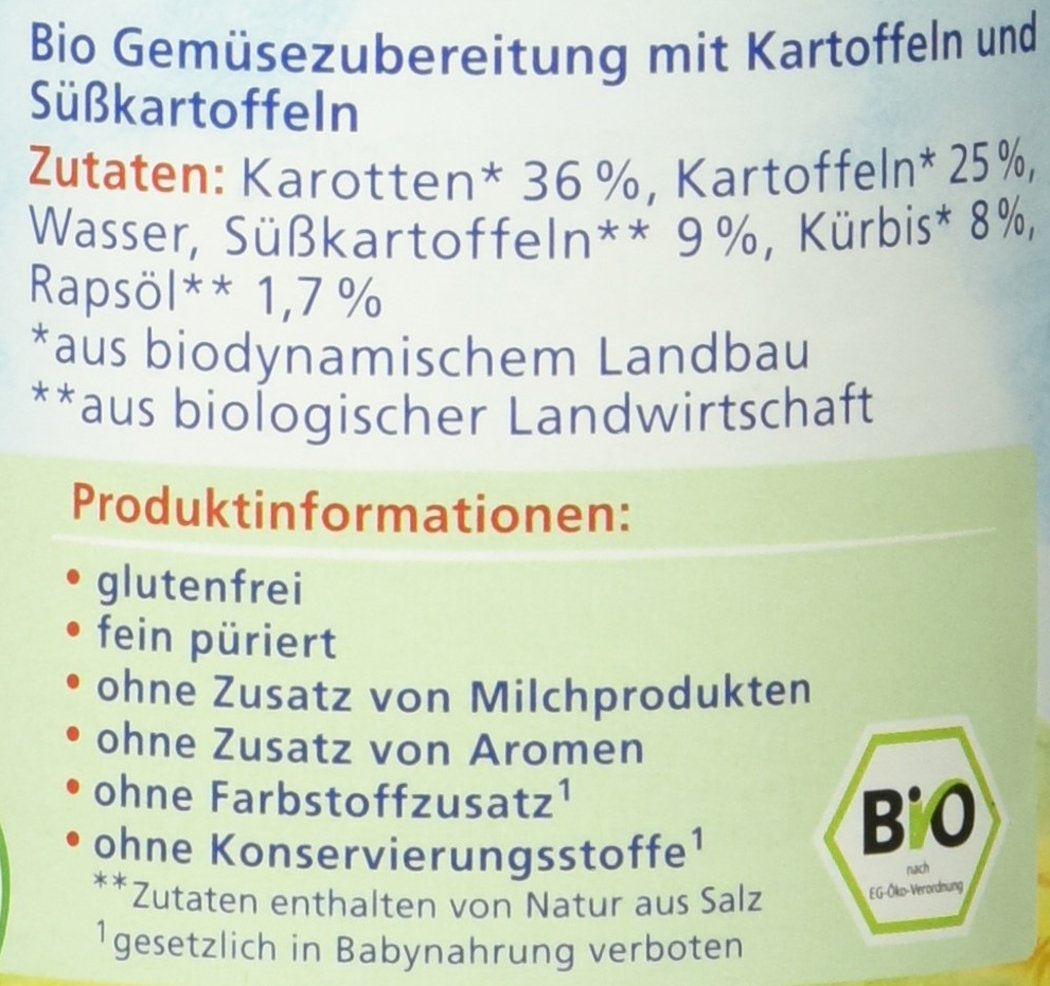 Bio-Gemüse mit Süßkartoffeln, nach 4 Monaten, 190g