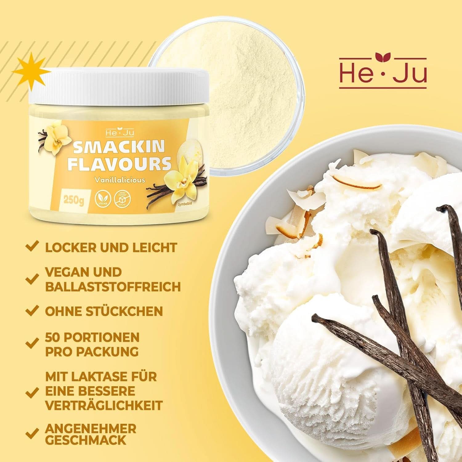He-Ju, Pulver mit Vanillegeschmack, 250 Gramm Aromen Naty Shop