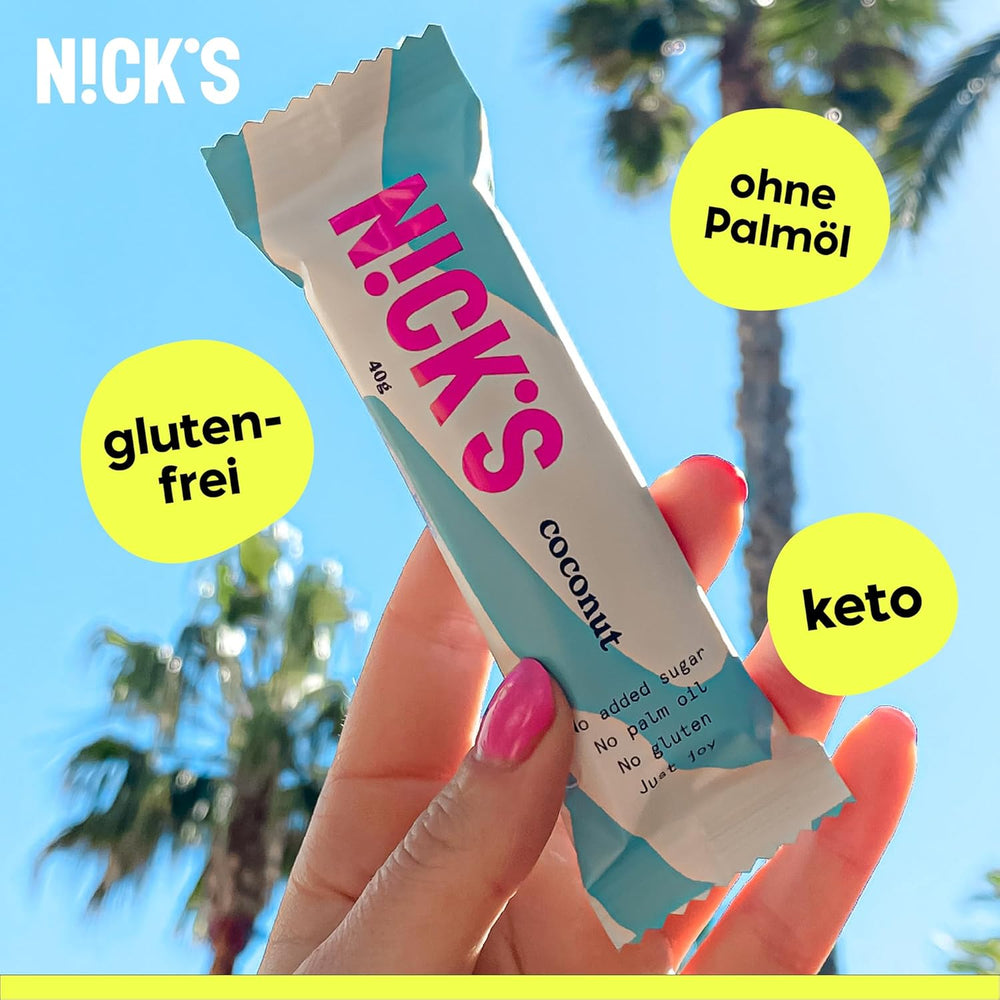 NICKS Keto-Kokosriegel, Schokoladen-Kokos-Snacks, 175 Kalorien, 2 Netto-Kohlenhydrate, ohne Zuckerzusatz, glutenfrei, kohlenhydratarme Süßigkeiten (15 x 40 g)