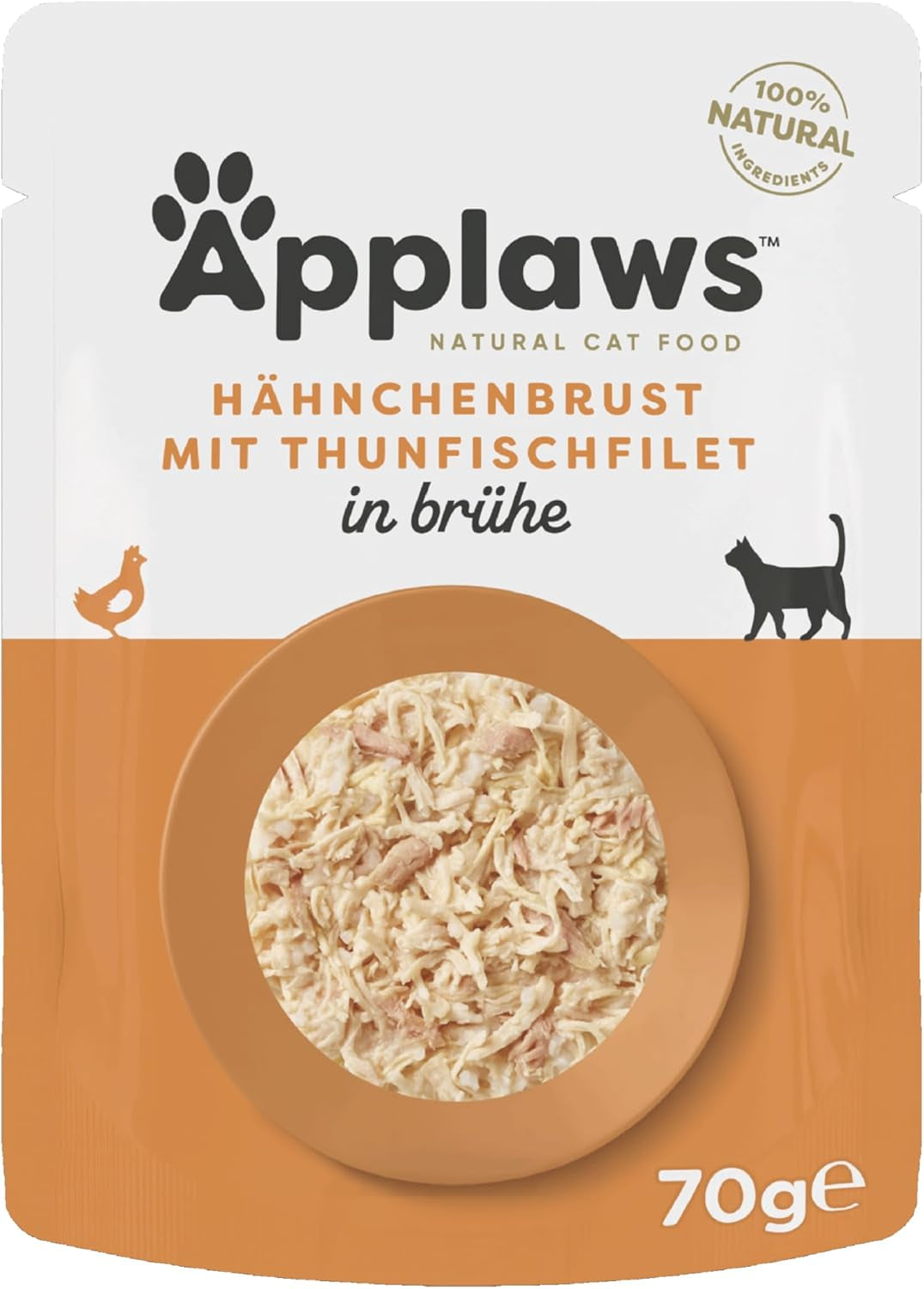 Applaws 100% natürliches Nassfutter für Katzen, Hühnerbrust mit Thunfischfilet in Brühe - Packung mit 12 x 70g Beuteln