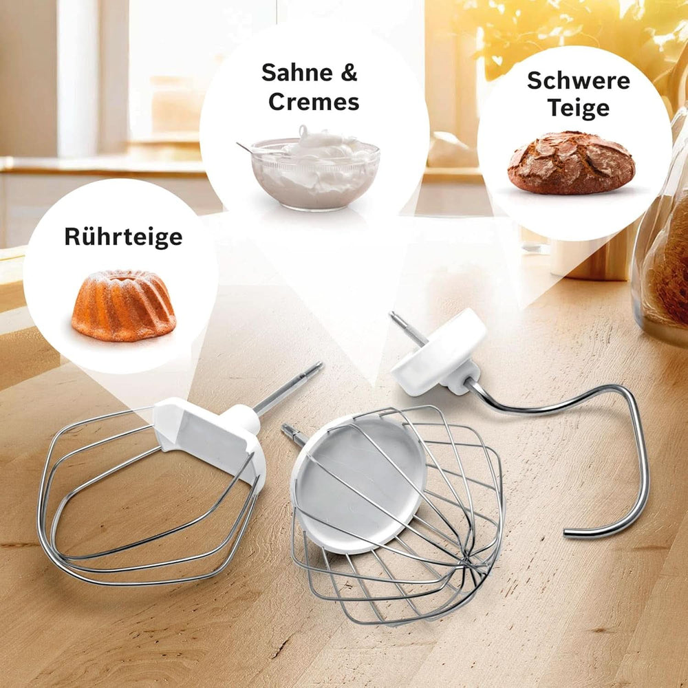 Bosch Küchenmaschine Serie 4 MUM56340, Schüssel 3,9 L, Mixer 1,25 L, Fleischwolf, Zitruspresse, Planetenrührwerk, Knethaken, Schlag-, Rührbesen, Durchlaufschnitzler, 3 Scheiben, 900 W, Silber/Grau Mutter und Kind Naty Shop