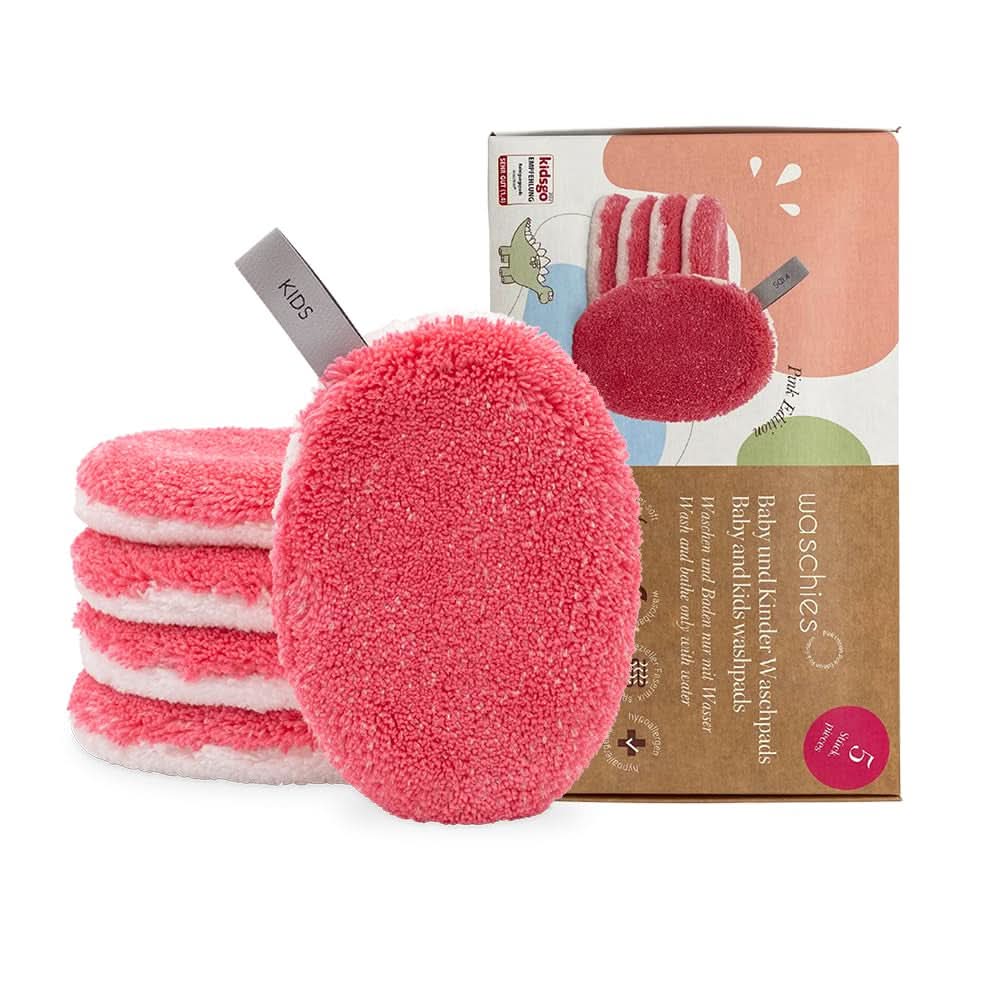 Waschies KIDS Waschpads für Babys und Kinder, nur zur Reinigung mit Wasser, wiederverwendbar Mutter und Kind Naty Shop Pink 5 Stück (1Er Pack)
