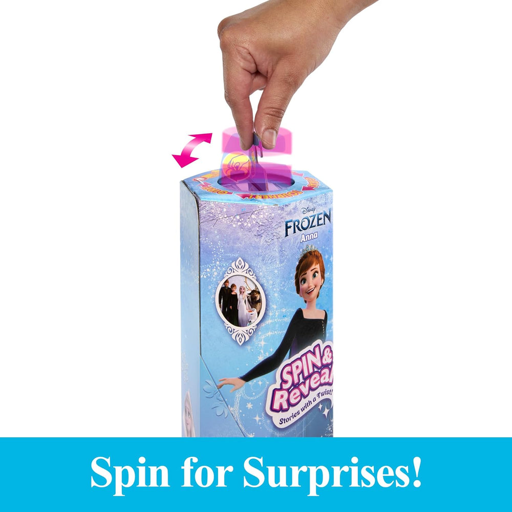 Mattel Disney Die Eiskönigin Anna Modepuppen-Set, Spin & Reveal mit 11 Überraschungen, darunter 5 Accessoires, 5 Sticker und eine Szene zum Spielen, vom Disney-Film inspiriert, HXD27