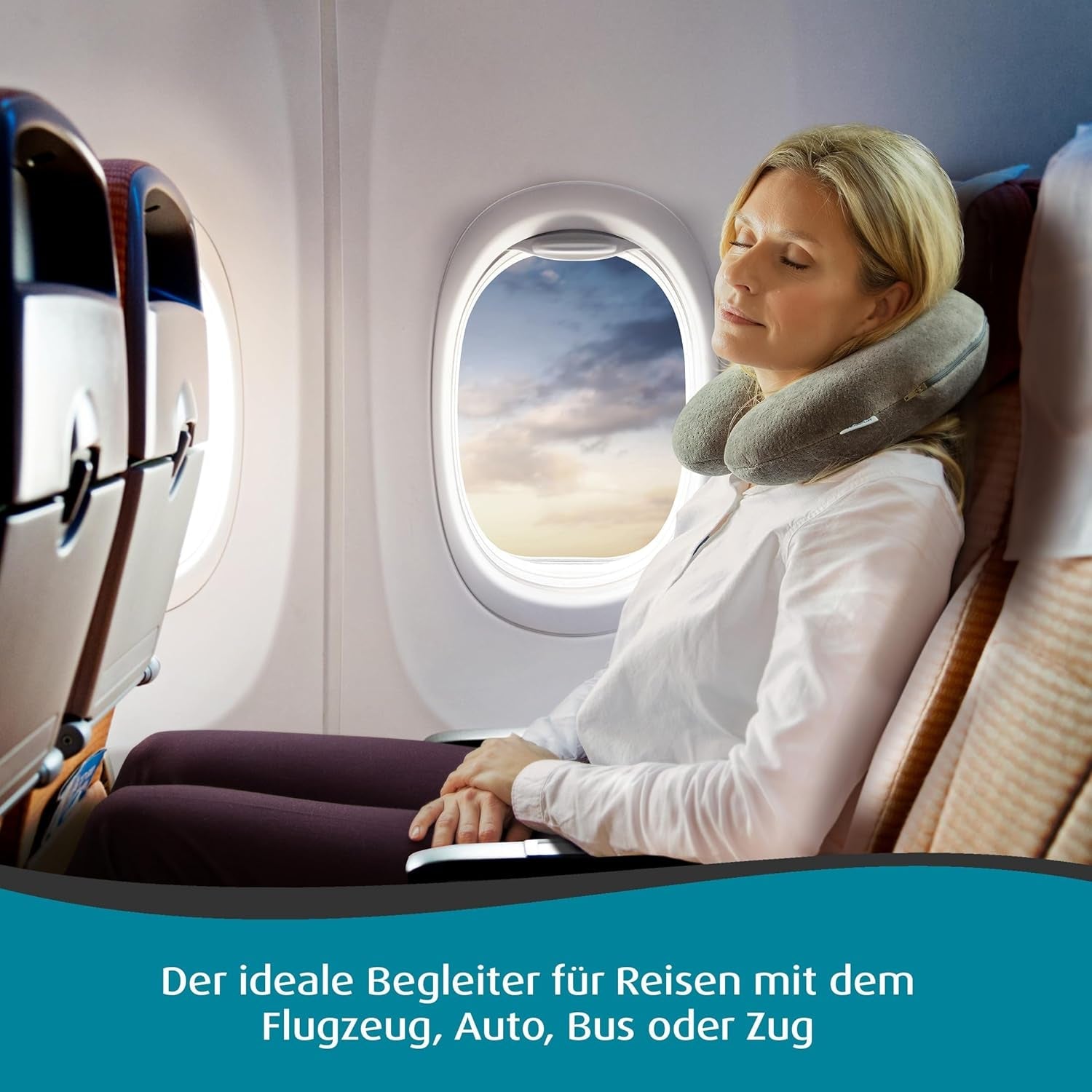 Pernă de călătorie TEMPUR Transit, material confortabil pentru perna de gât, vâscoelastică, ideală pentru călătorii cu autobuzul, trenul, mașina sau avionul, 30 x 28 x 8 cm