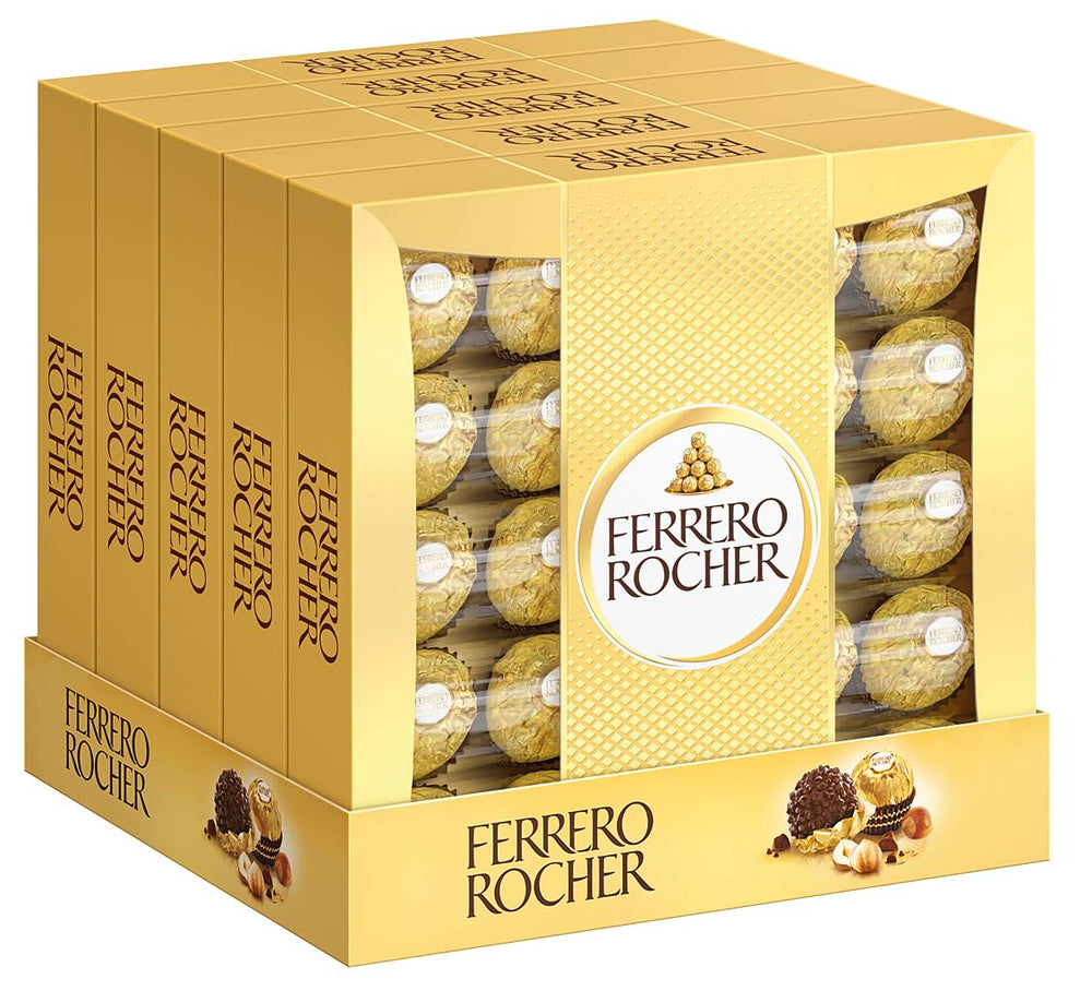 Ferrero Rocher – Knusprige und cremige Haselnuss-Spezialitäten-Pralinen – Valentinstagsgeschenk für Sie und Ihn – 16 Packungen mit 4 einzelnen Pralinen