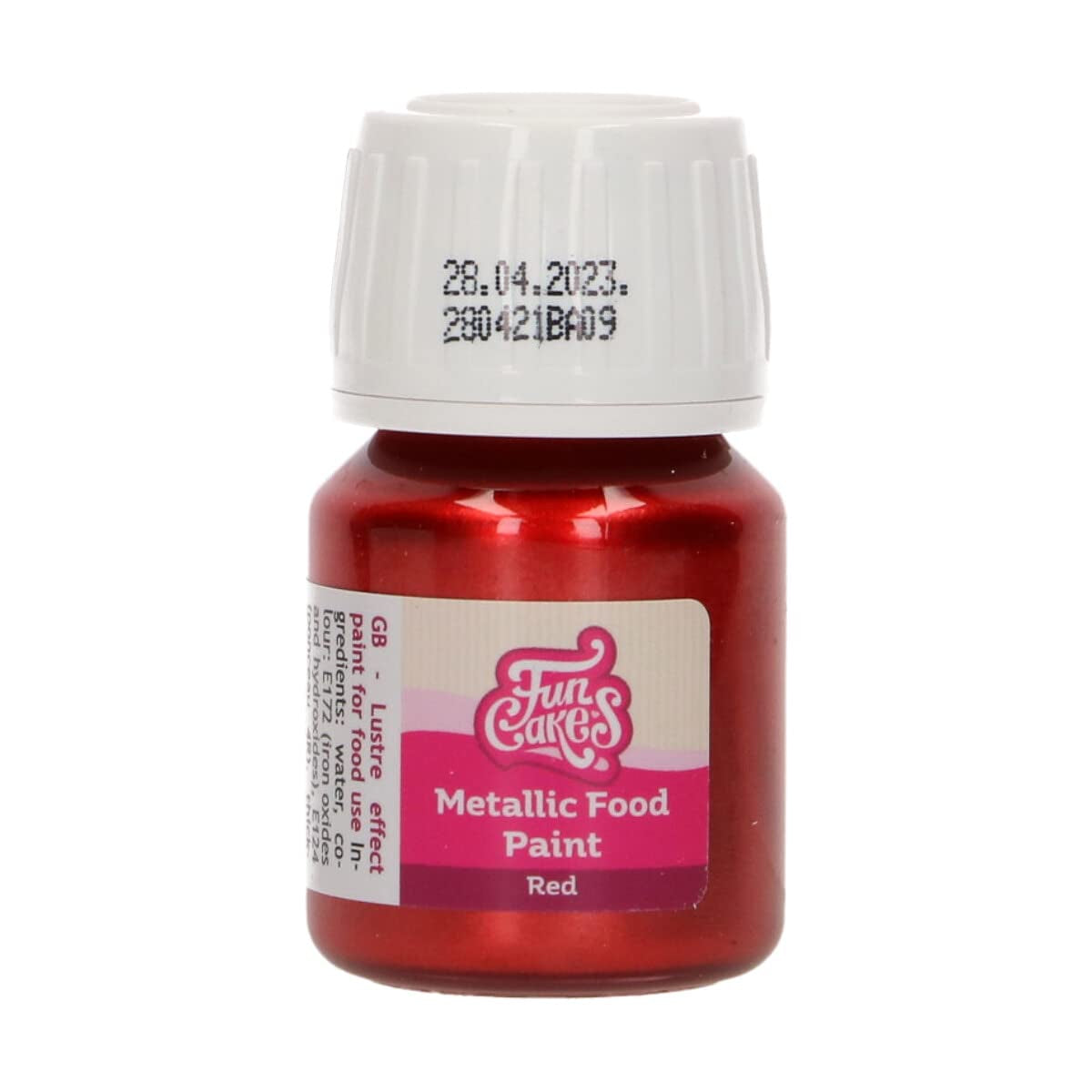 Vopsea alimentară metalică Funcakes roșie: Creați efecte metalice pe fondant, marțipan, glazură regală și fursecuri. Colorant alimentar comestibil 100%, Halal, potrivit pentru vegetarieni și vegani, 30 ml