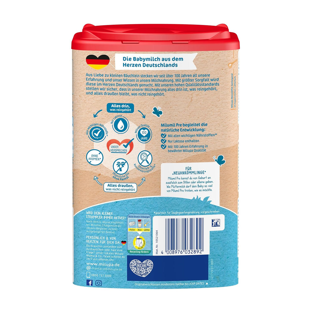 Milumil Milupa Milchpulver für Babys, die erste Milch seit der Geburt, 800 g