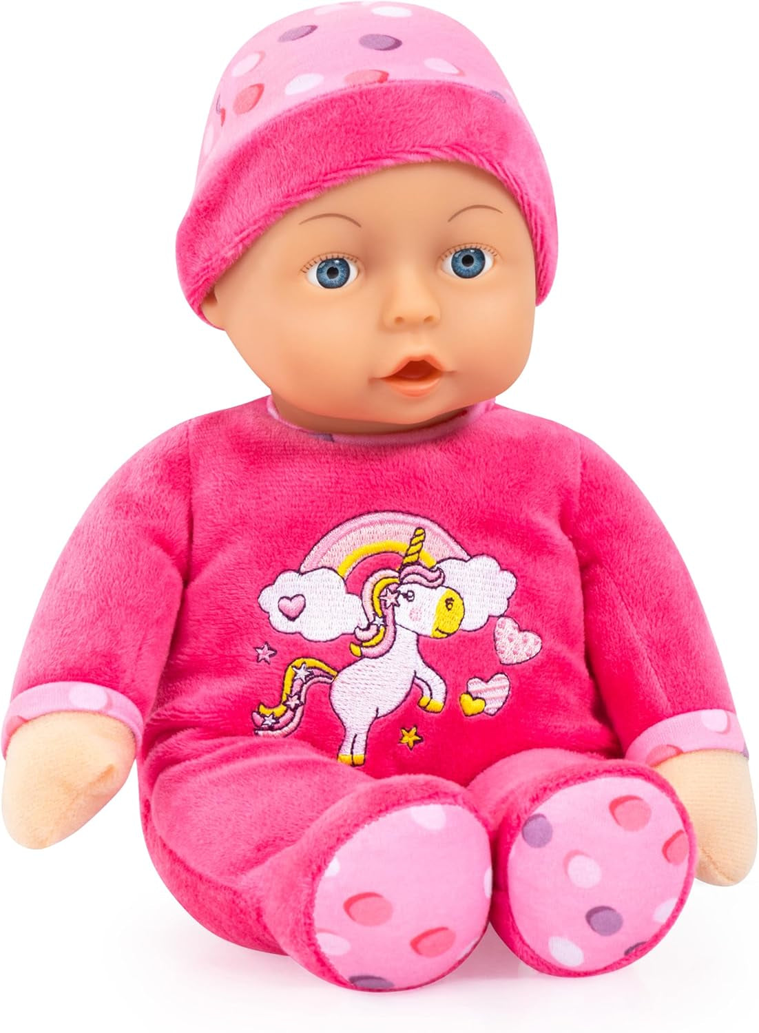 Bayer Design 93029AC Babypuppe, Spielpuppe, Kuschelpuppe, weich, ca. 30 cm, Rosa, Einhorn