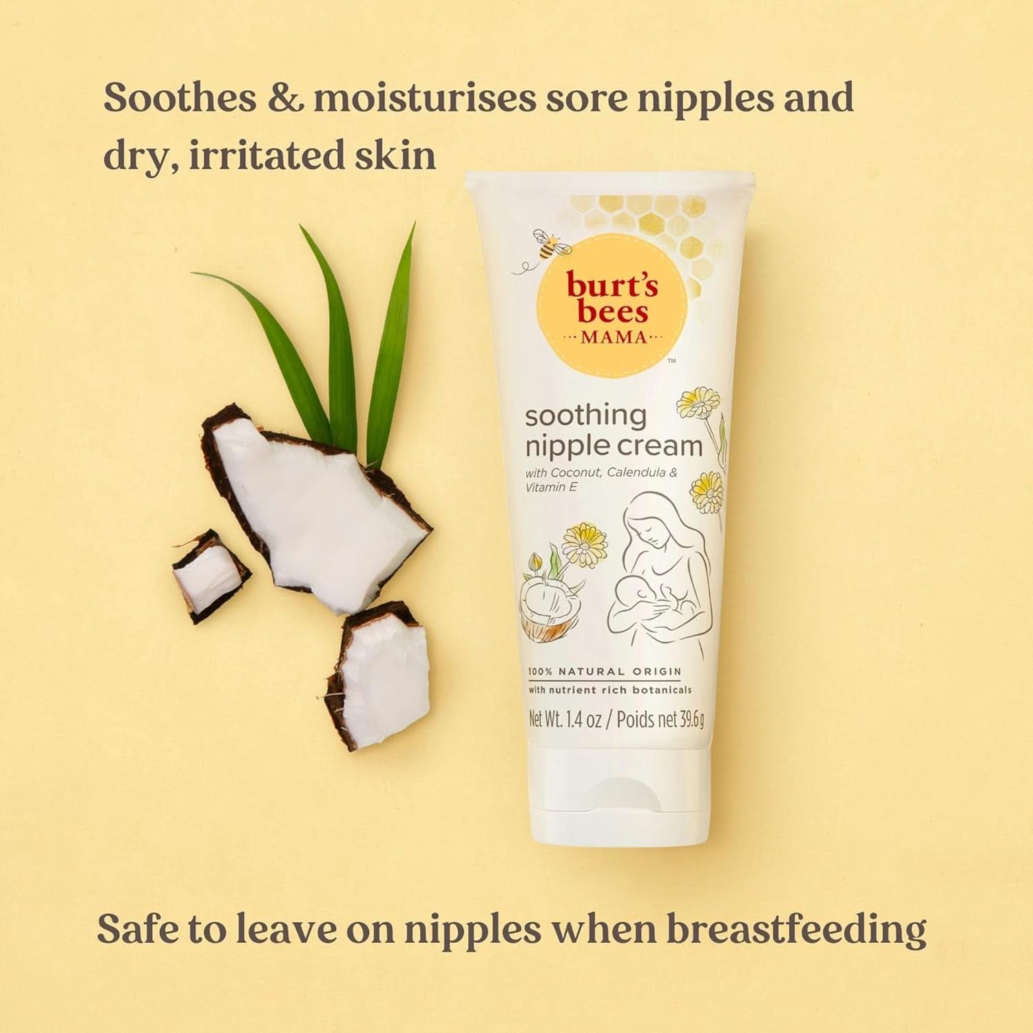 Burt'S Bees® Mama Beruhigende Brustwarzencreme mit Kokosnuss, Ringelblume und Vitamin E, 100 % natürlich, 1,4 Unzen Zubehör Essen und Stillen Baby Naty Shop