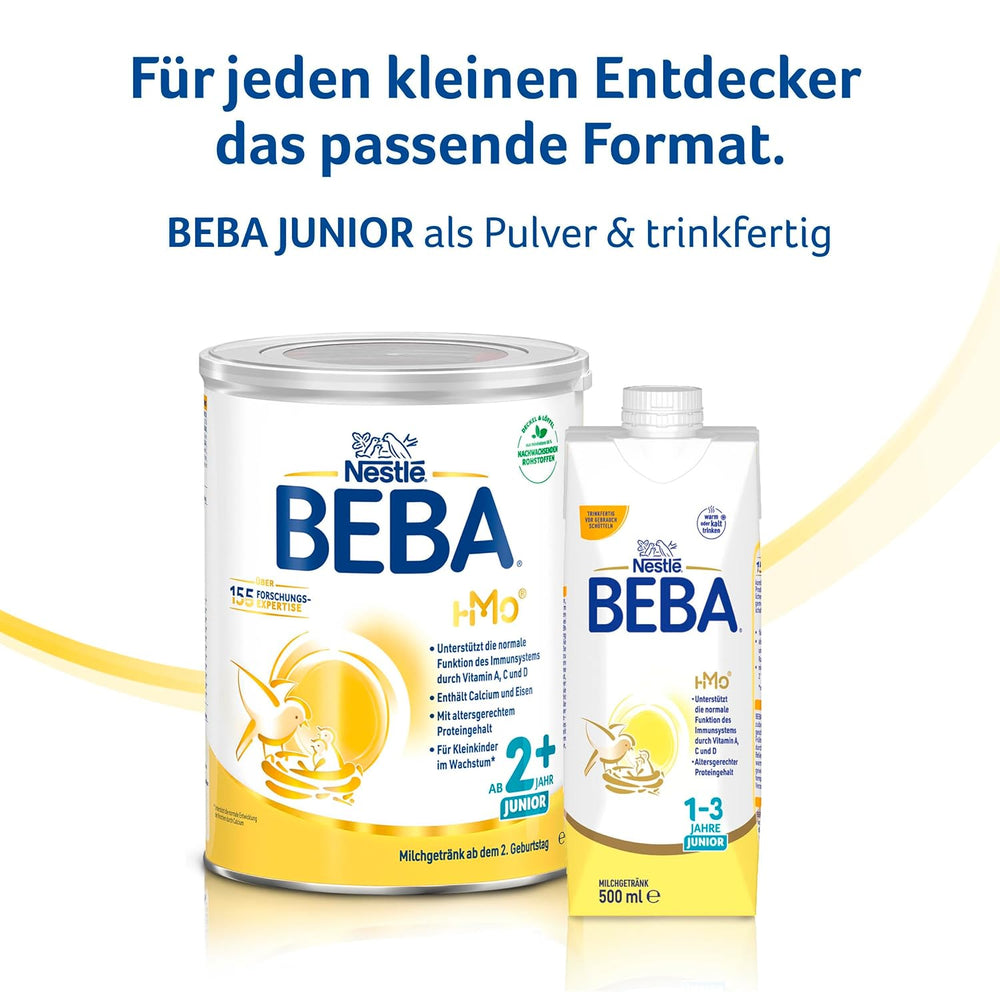 BEBA Junior 2+ Milchgetränk ab 2 Jahren, Mit HMO, Altersgerechter Proteingehalt, Nur Laktose, Ohne Palmöl, Ohne Fischöl, Kleinkindnahrung, Babymilchpulver, 3er Pack (3 x 800g)