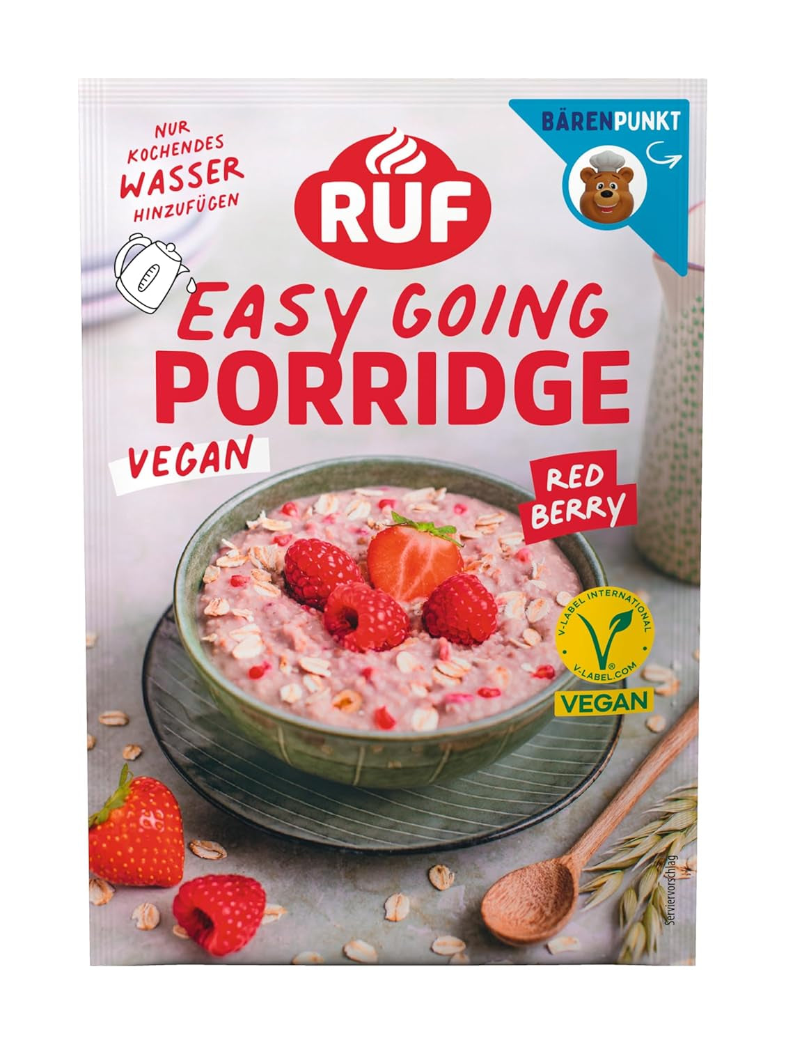 RUF Veganer Porridge mit Nüssen und Hafer, Haferflocken mit Mandeln, Haselnüssen und Leinsamen, einfach zuzubereiten, im praktischen Portionsbeutel, 1 x 60 g