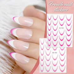 12 Stück French Tip Nagelsticker Selbstklebend Bunte French Nails Schablone Nagelaufkleber Nail Art Stickers Nageldesign DIY Nägel Zubehör(12 Farben)