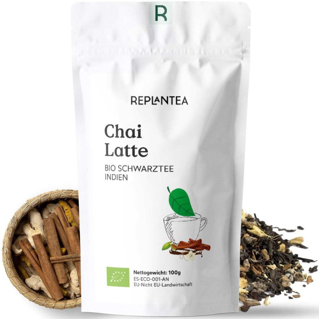 Ceai Chai vrac organic 100 g (50 de cești) | Chai Latte fără zahăr, cu ghimbir fin, scorțișoară, vanilie, cardamom, anason REPLANTEA