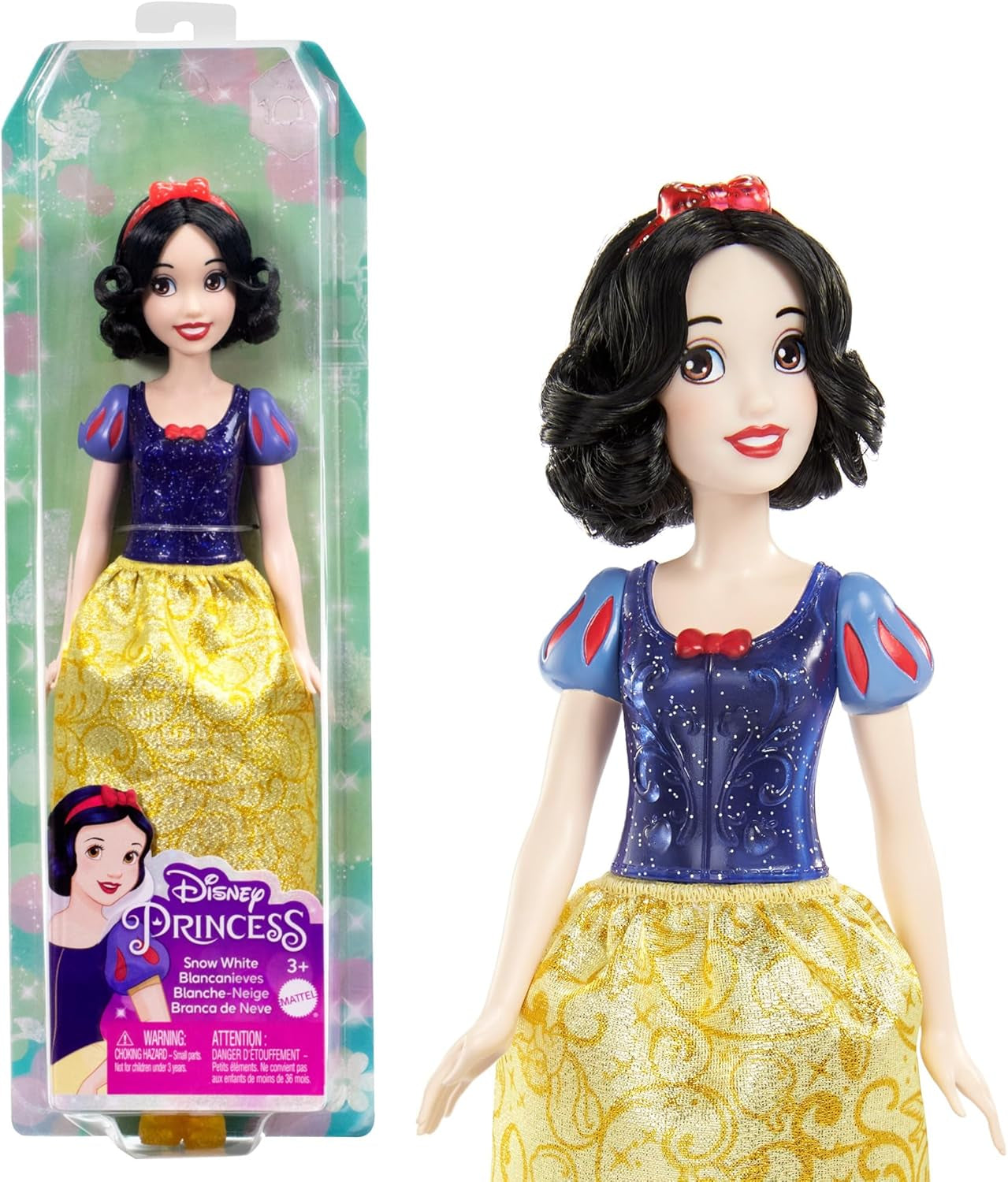 Mattel Disney Prinzessinnen-Spielzeug Schneewittchen, bewegliche Puppe mit glitzernder Kleidung und Accessoires, Disney-Film-inspiriertes Geschenk für Kinder HLW08 Naty Shop Puppen-Haarband