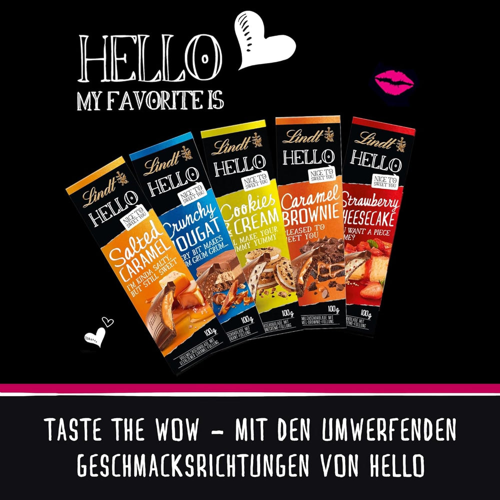 Lindt HELLO Erdbeer-Schokoladen-Käsekuchen | Riegel 100g | Milchschokolade mit Erdbeer-Quark-Creme-Füllung | Schokoriegel | Schokoladengeschenk