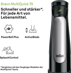 Braun Multiquick 7 MQ 7035X Stabmixer - Pürierstab Mit abnehmbarem Edelstahl Mixfuß Mit Activeblade Technologie Zum Pürieren Der Härtesten Ingredient, Inkl. 3-teiliges Zubehörset, 1000 Watt, Schwarz Kitchen Naty Shop