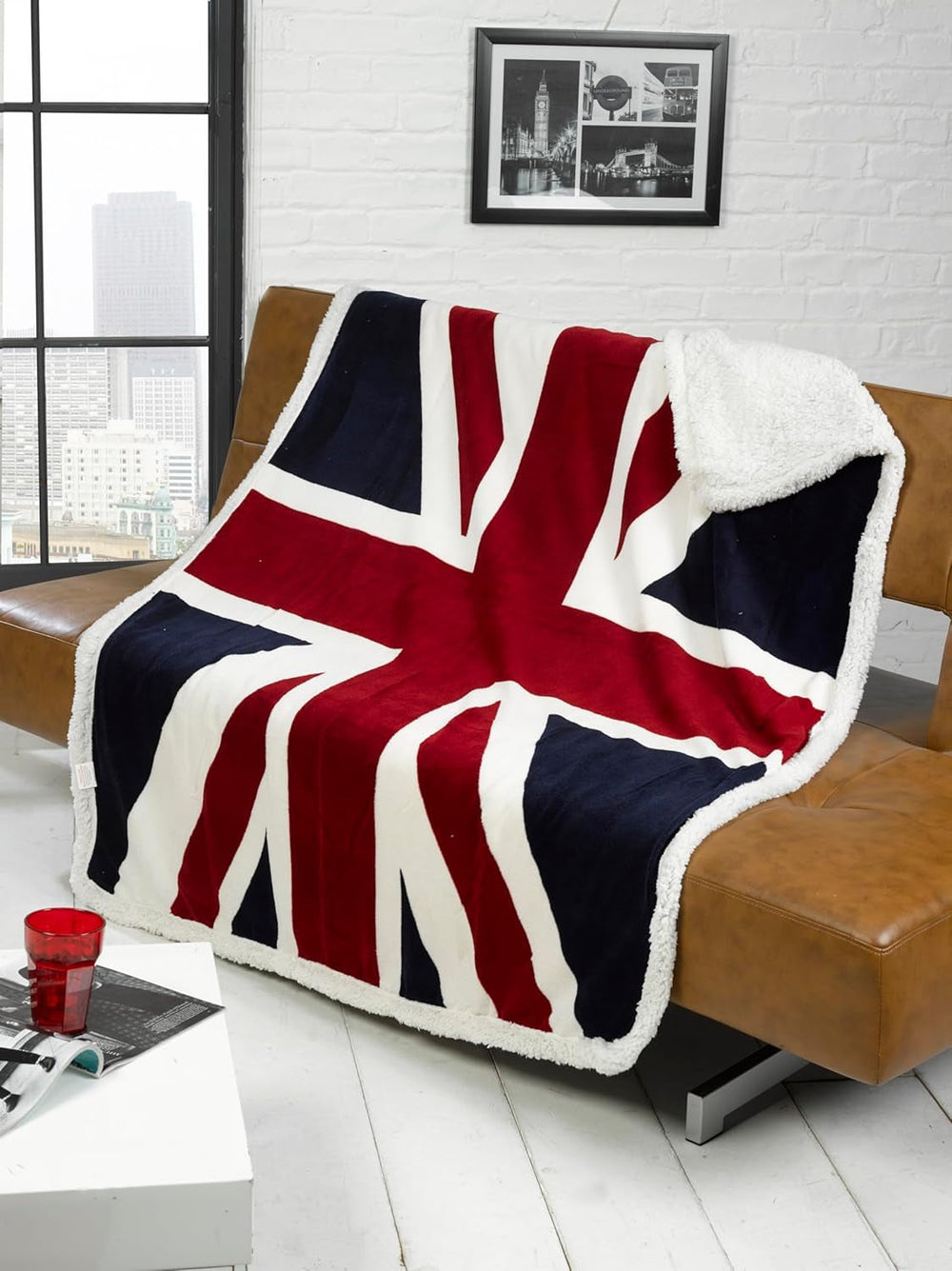 Rapport Decke mit Union-Jack-Flagge, extraweiches Fleece, Rot/Weiß/Blau. Rapport-Betten und -Decken