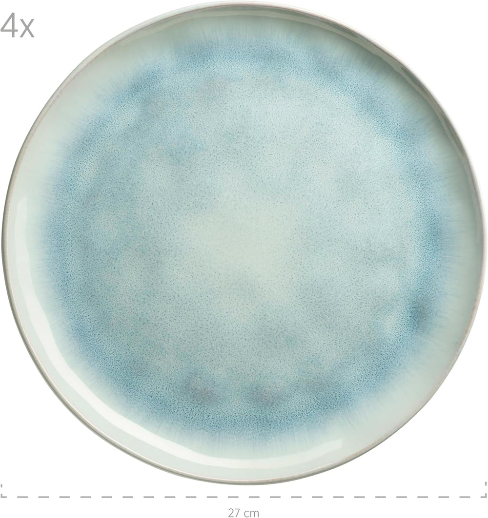 MÄSER Serie Frozen, Geschirr Set Aus Keramik Für 4 Personen, 16-Teiliges Kombiservice Mit Organischen Formen, Farblich Gesprenkeltes Service, Steinzeug, Türkis-Grün Tableware Sets Naty Shop