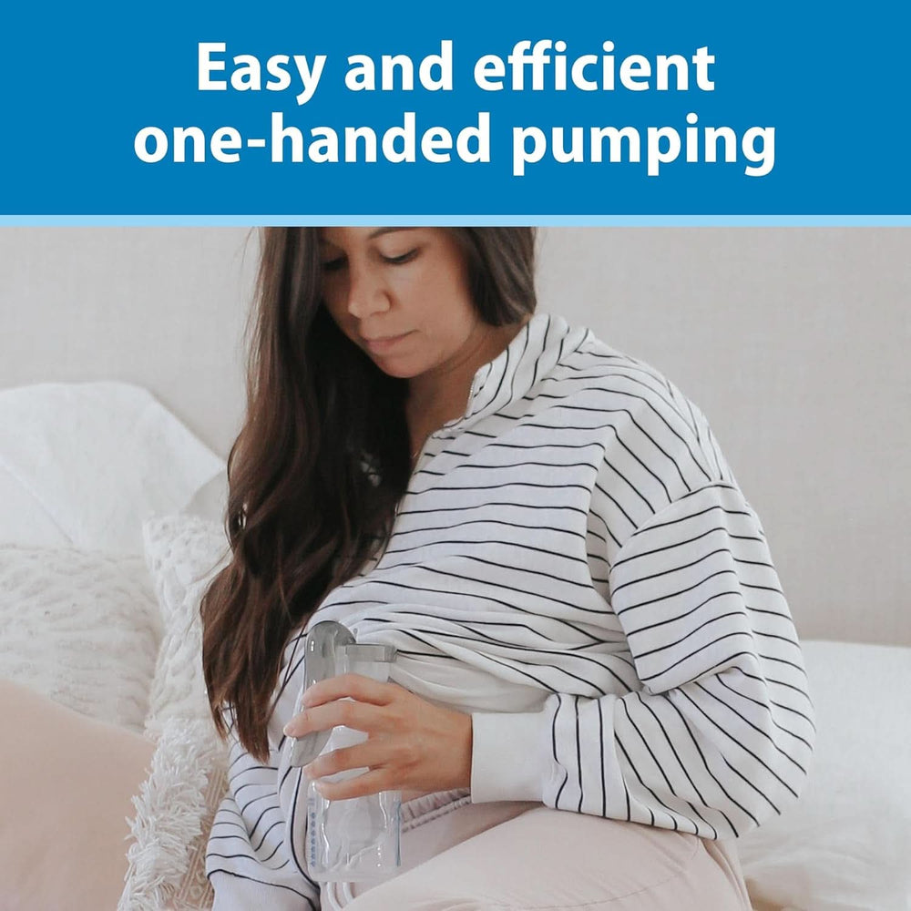 Manuelle Milchpumpe mit Softshape-Schutz aus 100 % Silikon (B, 25-mm-Flansch) und Anti-Kolik-Optionen + 150-ml-Weithalsflasche mit langsam fließendem Sauger der Stufe 1 Zubehör Essen und Stillen Bebe Naty Shop