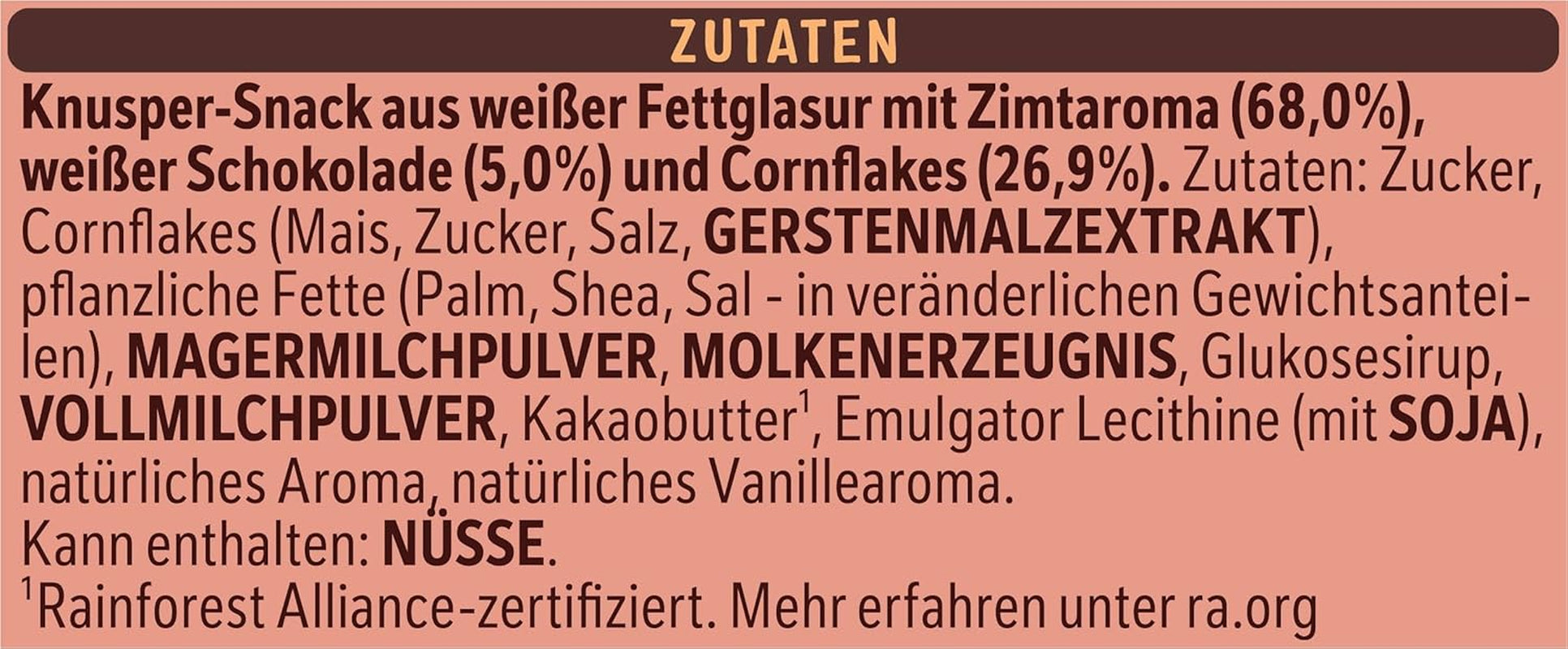 Leichte knusprige Zimtflocken und knusprige Mandeln von Nestlé, umhüllt von einer zartschmelzenden weißen Glasur mit Zimtgeschmack, 1 Packung (2 x 75 g)