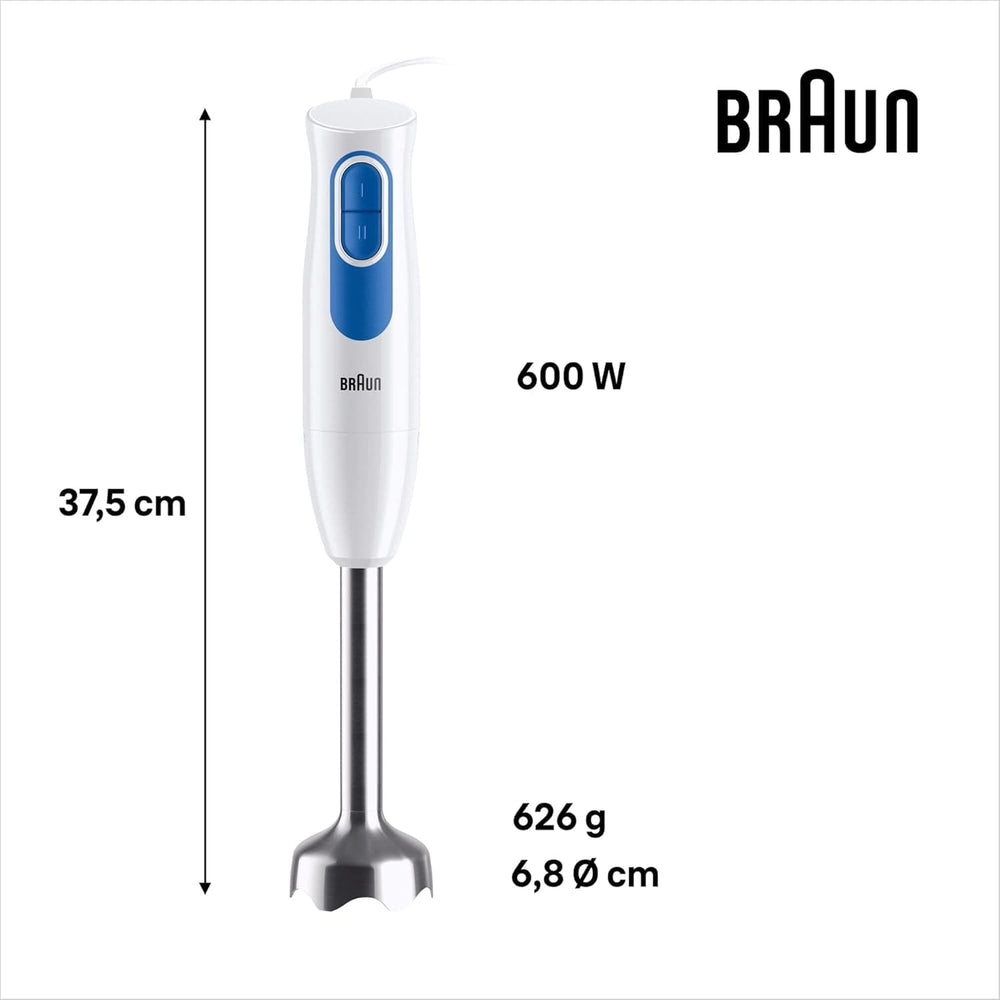 Braun Multiquick2 MQ20236MWH Stabmixer, Mixer Zum Mixen Von Saucen Und Smoothies, 2 Geschwindigkeitsstufen, Zerkleinerer 500 Ml, Becher 600 Ml, Schneebesen Aus Stahl Mutter und Kind Naty Shop
