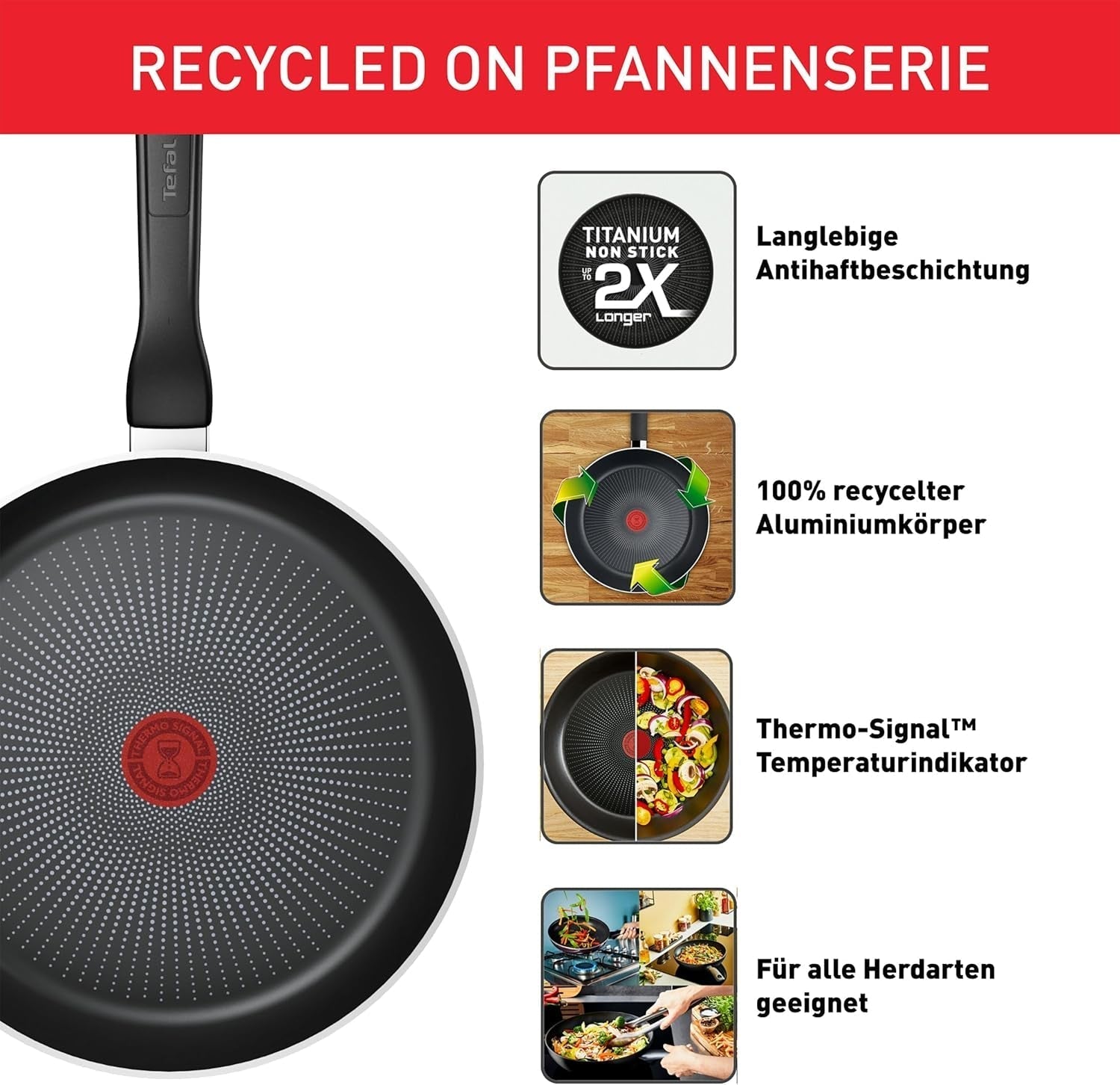 Tefal Recycled on, Pfanne aus 100 % recyceltem Aluminium, Antihaftbeschichtung, Induktionstöpfe und Pfannen Naty Shop