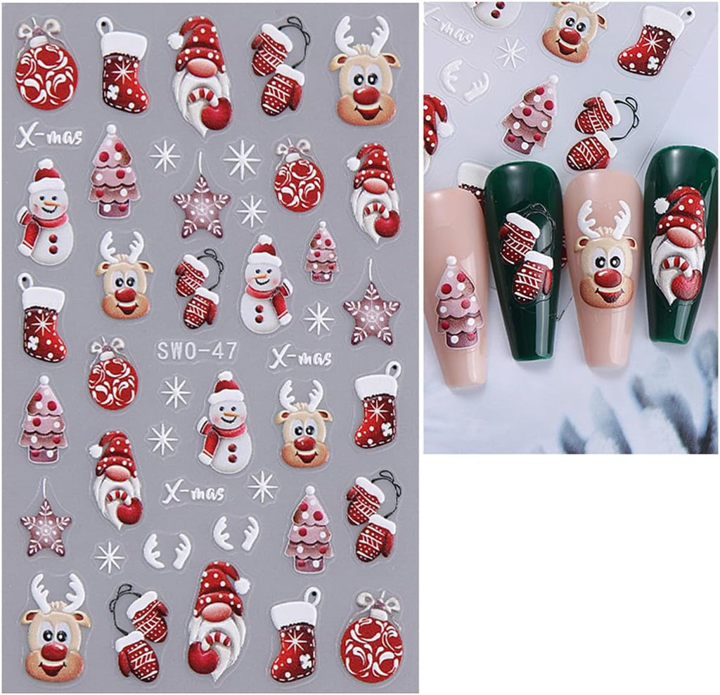 JMEOWIO Nagelsticker Weihnachten 6 Blatt Nail Art Sticker Selbstklebend Nagelaufkleber Schneeflocke Winterurlaub Niedlich Dekoration Nageldesign Zubehör