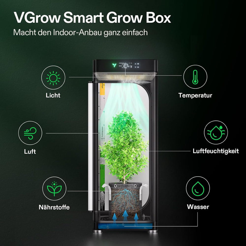 VGrow All-in-One Smart Grow Box, professionelles System mit Samsung LM301H EVO Grow Lampe, fortschrittliches Zirkulations- und Belüftungssystem, Bewässerung, Nährstoffversorgung für Hydrokulturen in Innenräumen