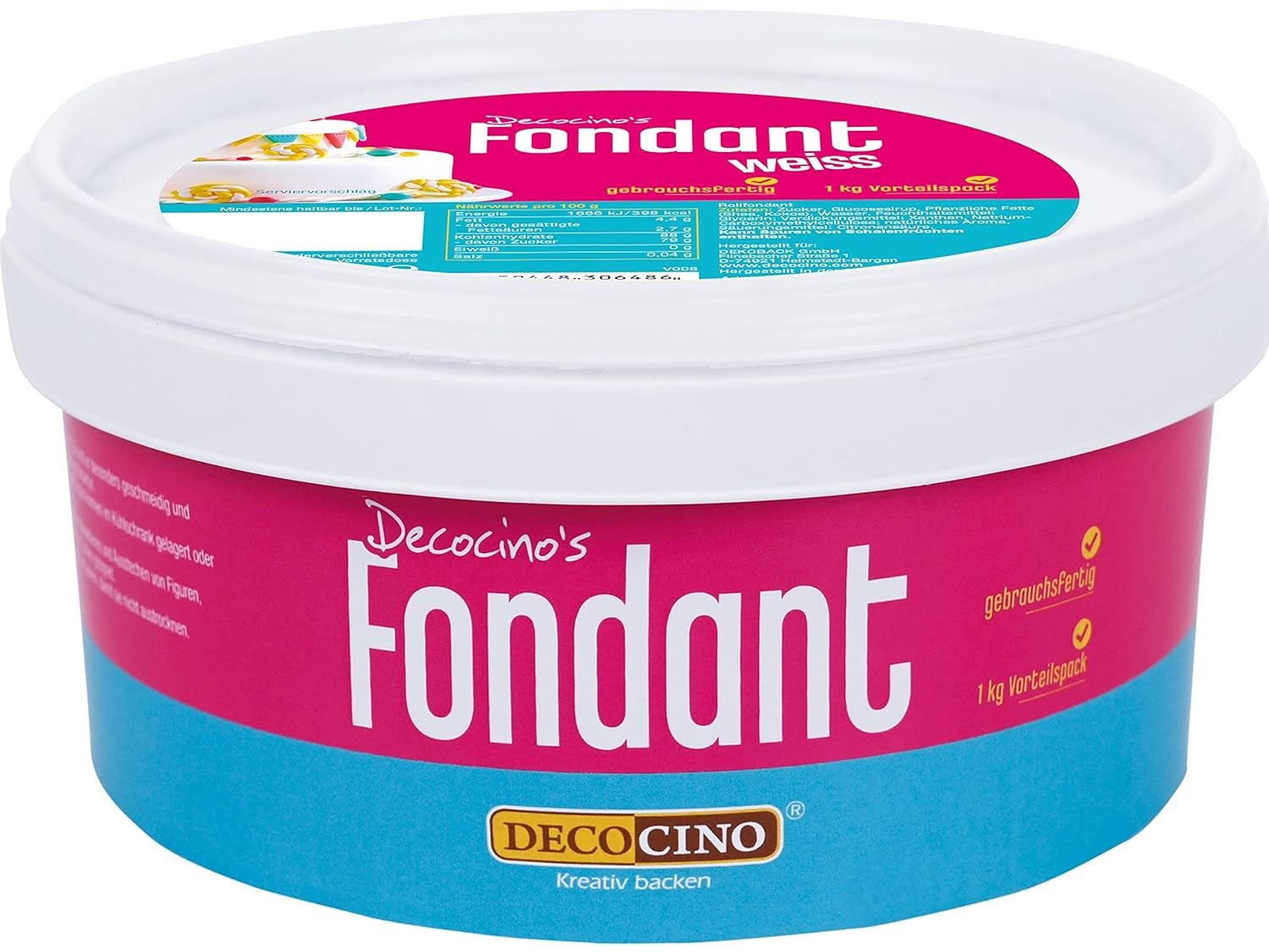 DECOCINO fondant alb - pachet valoric de 7 kilograme - ideal pentru decorarea prăjiturilor, tartelor, cake pops - vegan și fără lactoză Pasta de zahar Naty Shop 1 kg