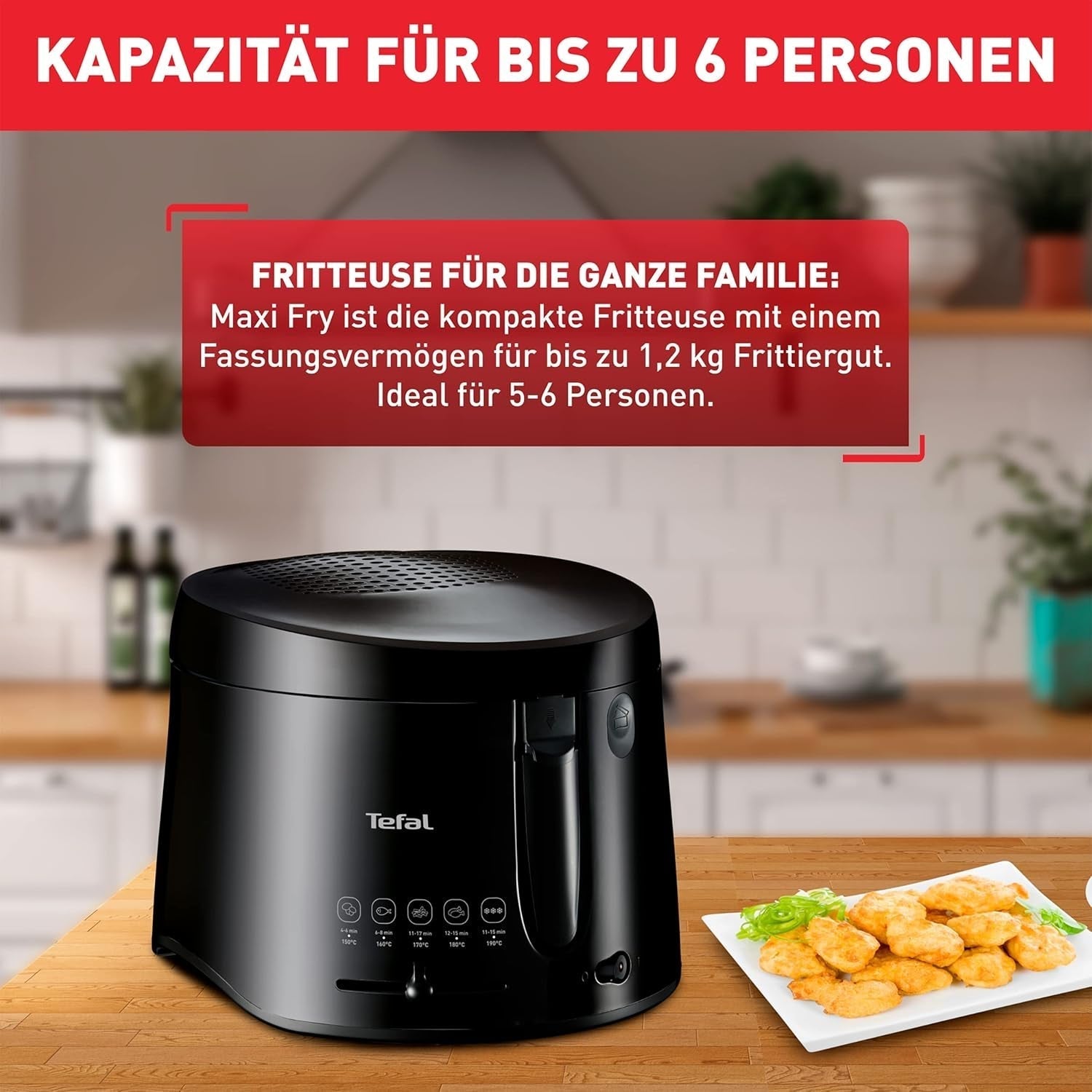 Tefal Maxi Fry Fritteuse, Cool-Wall-Technologie, 1,2 kg, einstellbarer Thermostat. Haushaltsgeräte Naty Shop