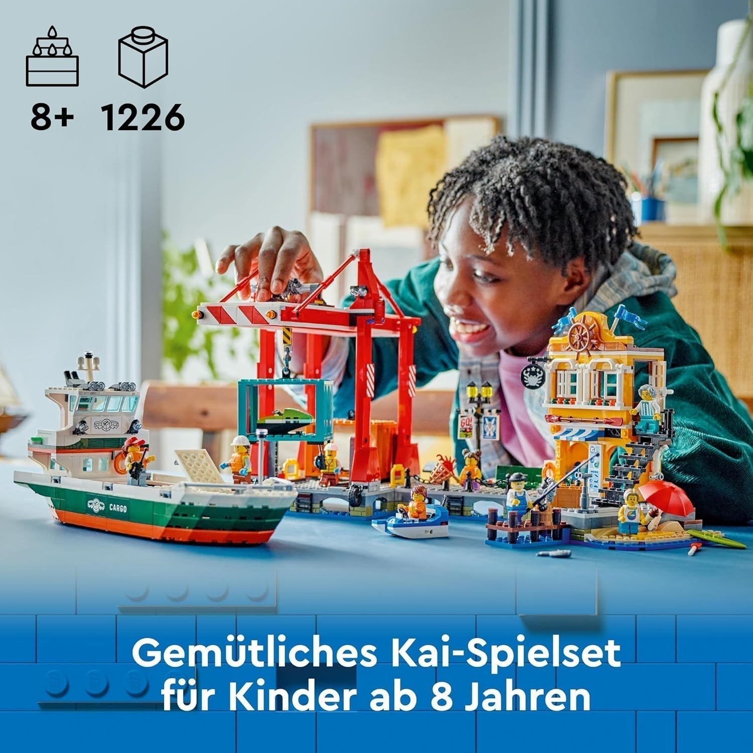 LEGO City Hafen mit Frachtschiff, Bauspielzeug für Jungen und Mädchen ab 8 Jahren, Geschenkidee für Kinder, Containerkran, Spielzeugschiff und 8 Minifiguren 60422 Bausets Besuchen Sie den LEGO-Store