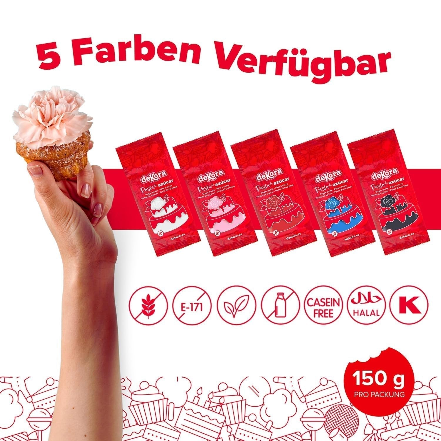 Dekora - Fondant alb din pastă de zahăr 150g - Perfect pentru prăjituri și decorațiuni de copt - Fără gluten și lactoză - Aromă de vanilie - Moale, flexibil și ușor de modelat pentru decorațiuni creative Pasta de zahar Naty Shop