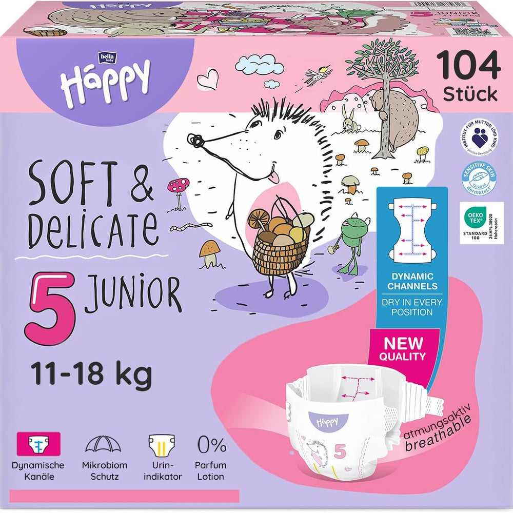 Bella Baby Happy Premium Windeln, Größe 6, Junior Extra, 15+ kg, 96 Stück, DERMATEST und OEKO-TEX Siegel, Einweg-Babywindeln