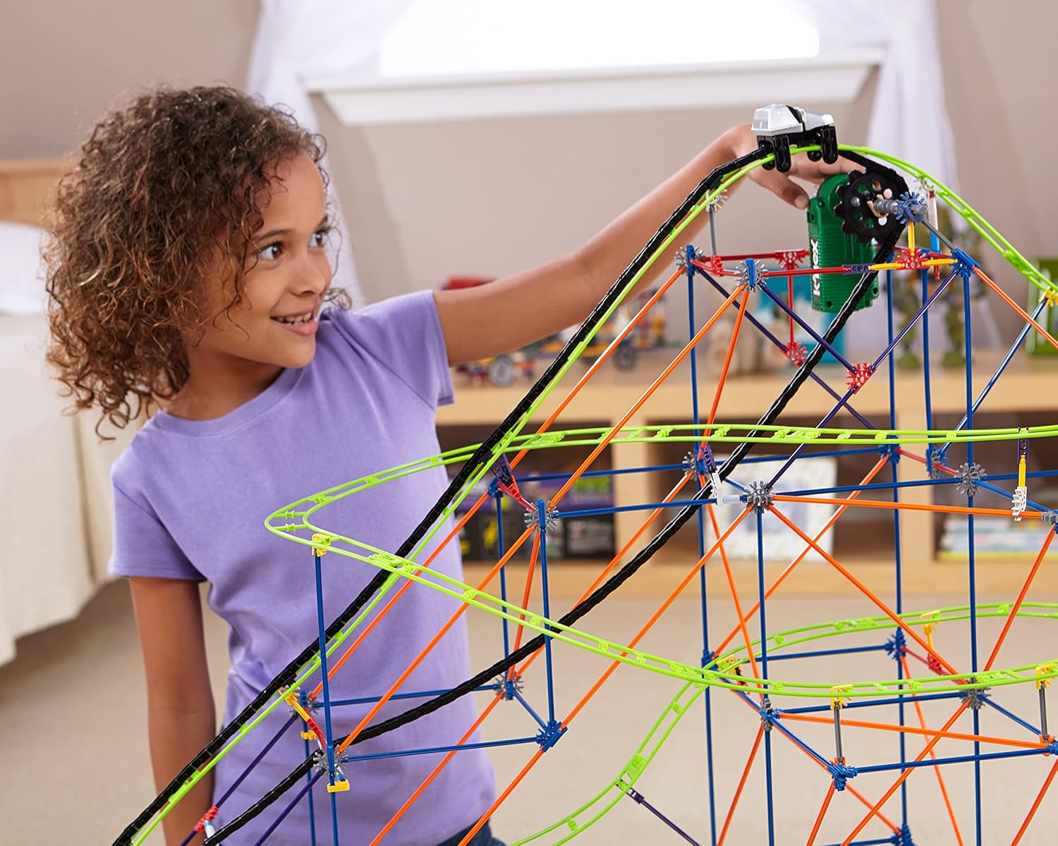 K'NEX 51438 Typhoon Frenzy Achterbahn, 2-in-1-Modell, farbenfrohes Bauset für Jungen und Mädchen, 19-Fuß-Spielzeug, 640-teiliges Kinderbauset für Kinder ab 9 Jahren