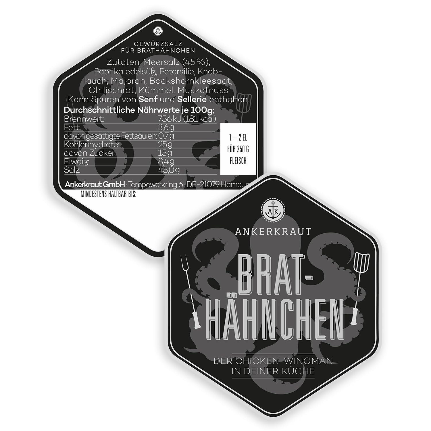 Ankerkraut Brathähnchen, Marinade für knuspriges Hähnchen, Chicken Gewürzsalz für Grill, Backofen und Pfanne, Chicken-Wings selber würzen, BBQ-Rub, 200g im Streuer