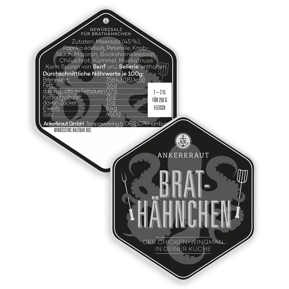 Ankerkraut Brathähnchen, Marinade für knuspriges Hähnchen, Chicken Gewürzsalz für Grill, Backofen und Pfanne, Chicken-Wings selber würzen, BBQ-Rub, 200g im Streuer