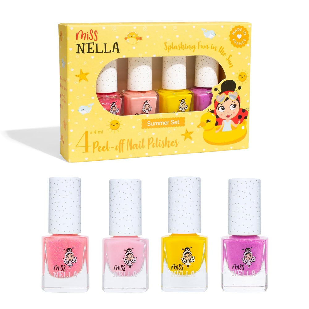 Miss Nella Magic Collection 4-teiliges Glitzer-Nagellack-Set: Rosa, Rot, Gold und Blau, spezieller entfernbarer Nagellack für Kinder, ungiftig, auf Wasserbasis, geruchlos