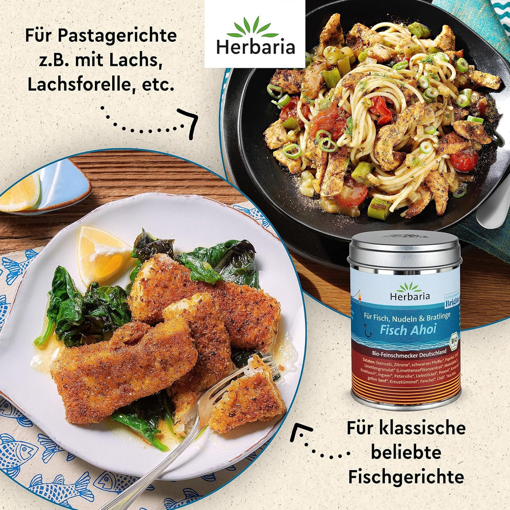 Herbaria Fisch Ahoi bio 85g M-Dose – Fertiges Bio-Gewürzsalz für gebratene oder gegrillte Fischgerichte, Meeresfrüchte und Bratlinge – in nachhaltiger Aromaschutz-Dose