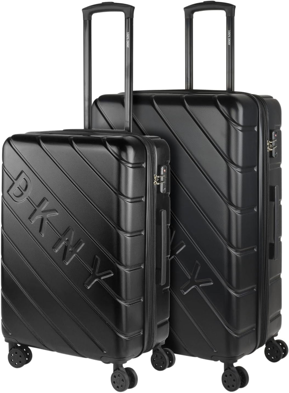 DKNY - Valiză mare cu 4 roți valiză mare ușoară - Valiză de călătorie cu roți mare. Valiză de călătorie mare pentru avioane Valiză hard shell cu închidere certificată - Valiză troler mare, argintie Bagaje și echipament de călătorie Naty Shop Negru M + L