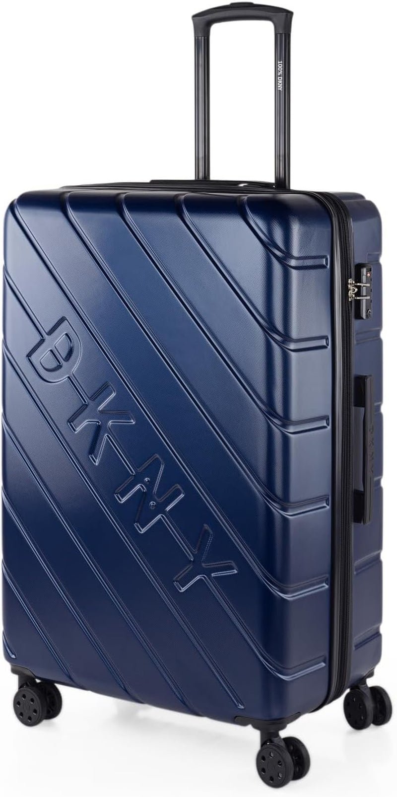 DKNY - Valiză mare cu 4 roți valiză mare ușoară - Valiză de călătorie cu roți mare. Valiză de călătorie mare pentru avioane Valiză hard shell cu închidere certificată - Valiză troler mare, argintie Bagaje și echipament de călătorie Naty Shop Albastru marin L