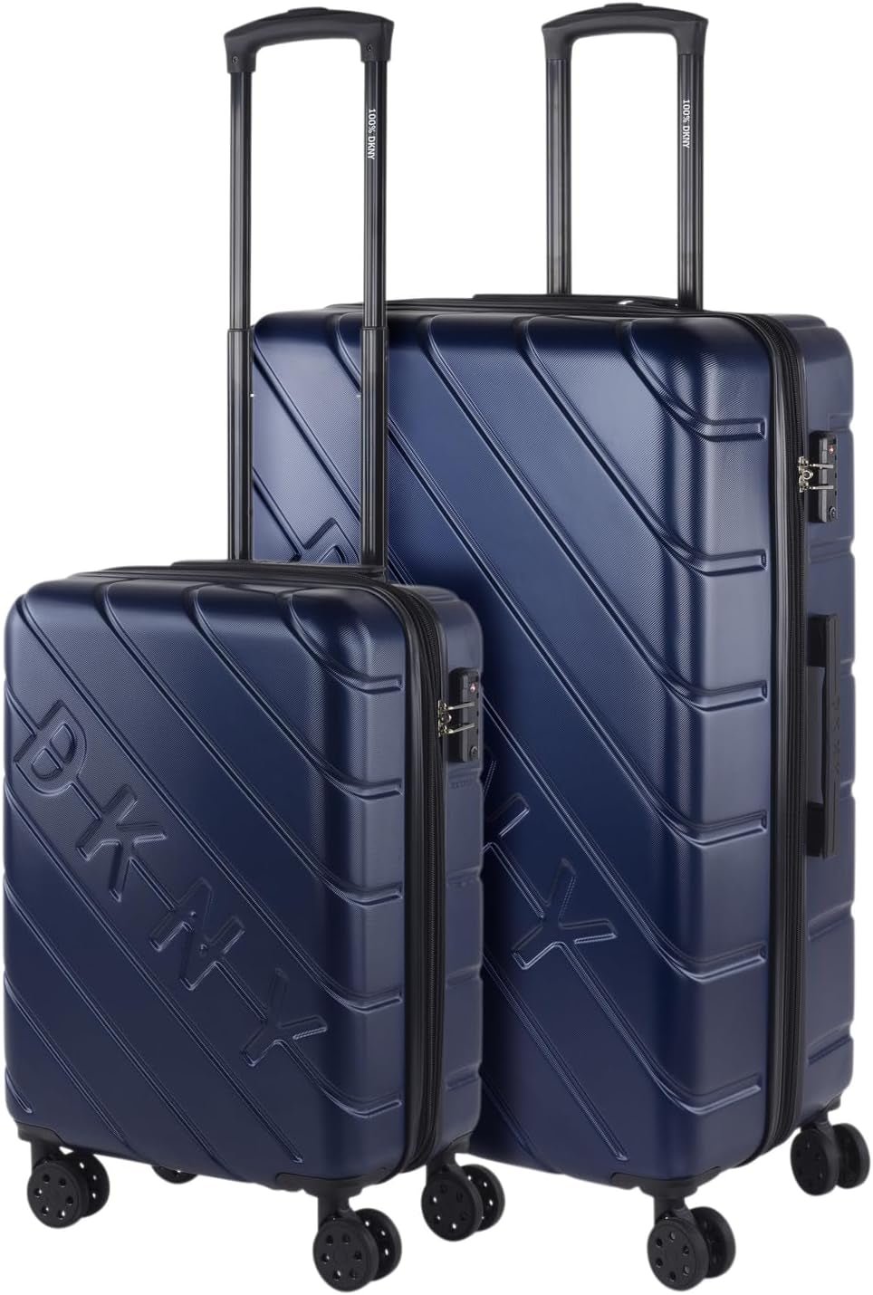 DKNY - Valiză mare cu 4 roți valiză mare ușoară - Valiză de călătorie cu roți mare. Valiză de călătorie mare pentru avioane Valiză hard shell cu închidere certificată - Valiză troler mare, argintie Bagaje și echipament de călătorie Naty Shop Albastru marin S + L