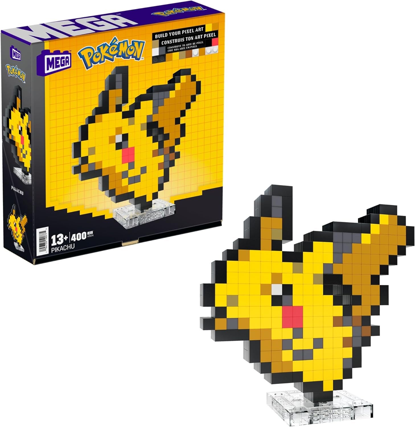 MEGA Pokémon Glumanda - Figură construibilă în aspect retro, Pixel Art, Inclusiv bază pentru montare pe perete, Pentru constructori și colecționari adulți, HTH76 Action figures Naty Shop Pikachu