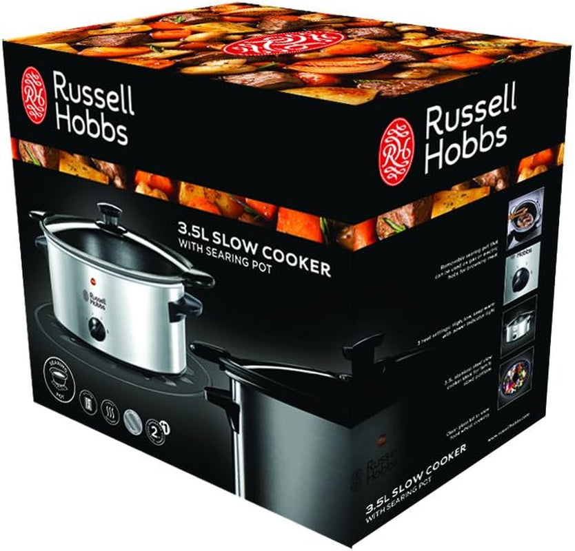 Russell Hobbs Slow Cooker, 3,5 Liter antihaftbeschichtet, Edelstahl, 3 Temperatureinstellungen und Warmhaltefunktion, 160 W Slow Cooker Naty Shop