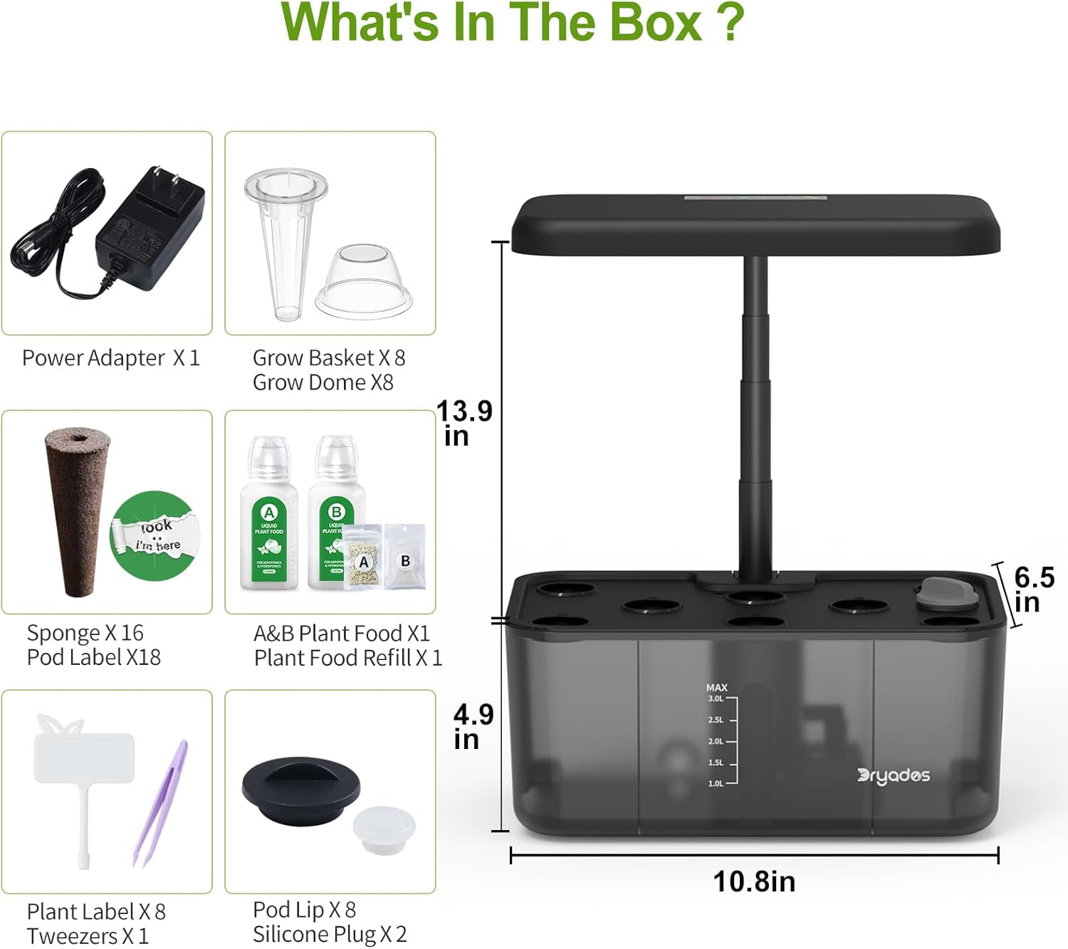 Hydroponisches Wachstumssystem: 8 Kapseln, 24-W-Vollspektrum-LED-Lampe mit Warnung bei niedrigem Wasserstand | Innengarten für Küche, Wohnzimmer, Schule | Geschenkidee für Hobbygärtner