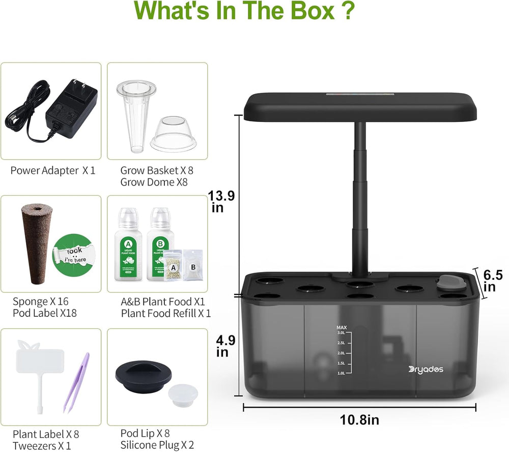 Hydroponisches Wachstumssystem: 8 Kapseln, 24-W-Vollspektrum-LED-Lampe mit Warnung bei niedrigem Wasserstand | Innengarten für Küche, Wohnzimmer, Schule | Geschenkidee für Hobbygärtner
