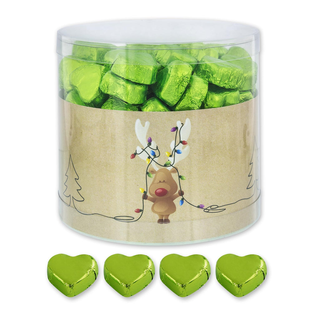 Günthart 150 Stück goldene Schokoladenherzen mit Nougatfüllung, Rentier | Rudolph der Rote - Nougatcreme | Goldene Schokoladenherzen | Wettbewerb | Goldene Schokoladenherzen | Weihnachten (1,2 kg)