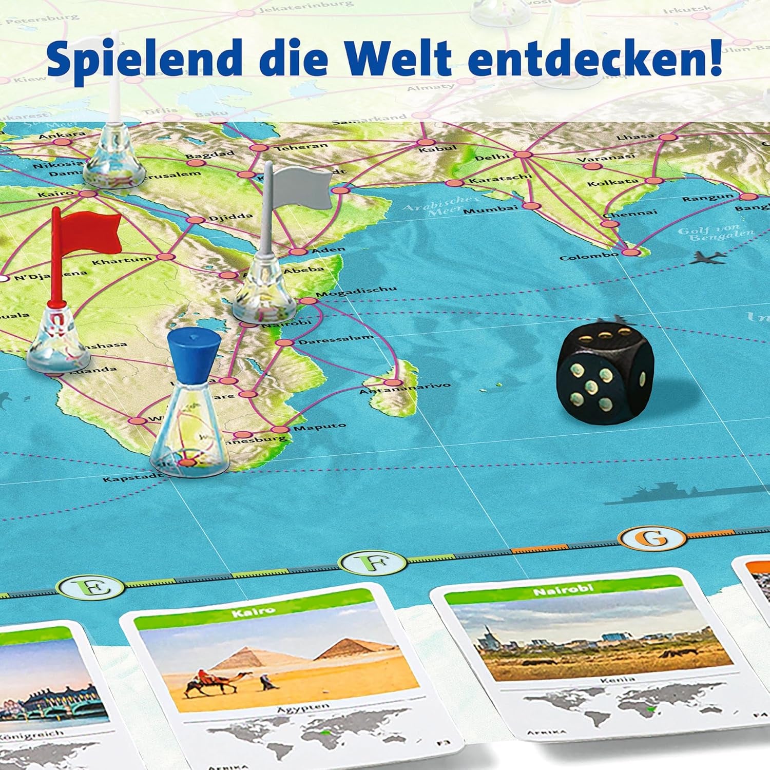 Ravensburger Familienspiel 26888 – World Tour – Klassiker für Familien ab 8 Jahren – Gesellschaftsspiel, Weltreise, Brettspiel für bis zu 6 Spieler – 170+ Städte