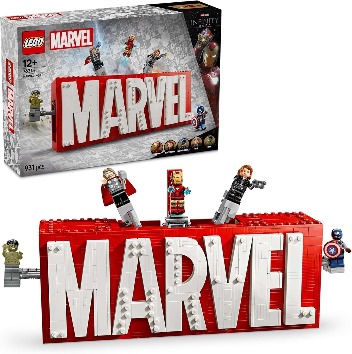 LEGO Marvel: Marvel-Logo und Minifiguren – Hulk-, Thor-, Iron Man-, Black Widow- und Captain America-Sammelset – Avengers-Figurenbauset – Geschenk für Jungen und Mädchen ab 12 Jahren 76313 Bausets Beuche den LEGO-Store Standardtitel