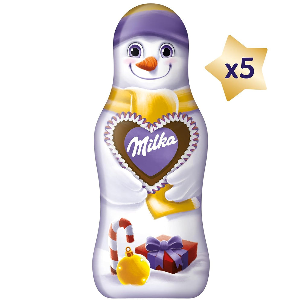 Milka Snowman Friends Alpenmilch – Mini-Schneemänner aus feiner Alpenmilch-Schokolade – 5 x 15g