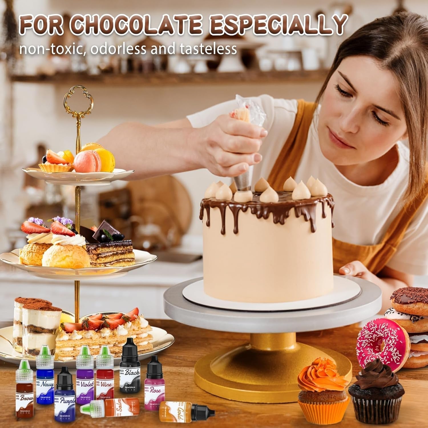 Fettlösliche Lebensmittelfarbe Für Schokolade - 26 Farben Ölbasis Lebensmittelfarben Für Fondant, Torten Dekoration, Backen - Flüssige Lebensmittelfarbe Für Kakaobutter, Buttercreme, Kuchen - 6Ml Je Naty Shop